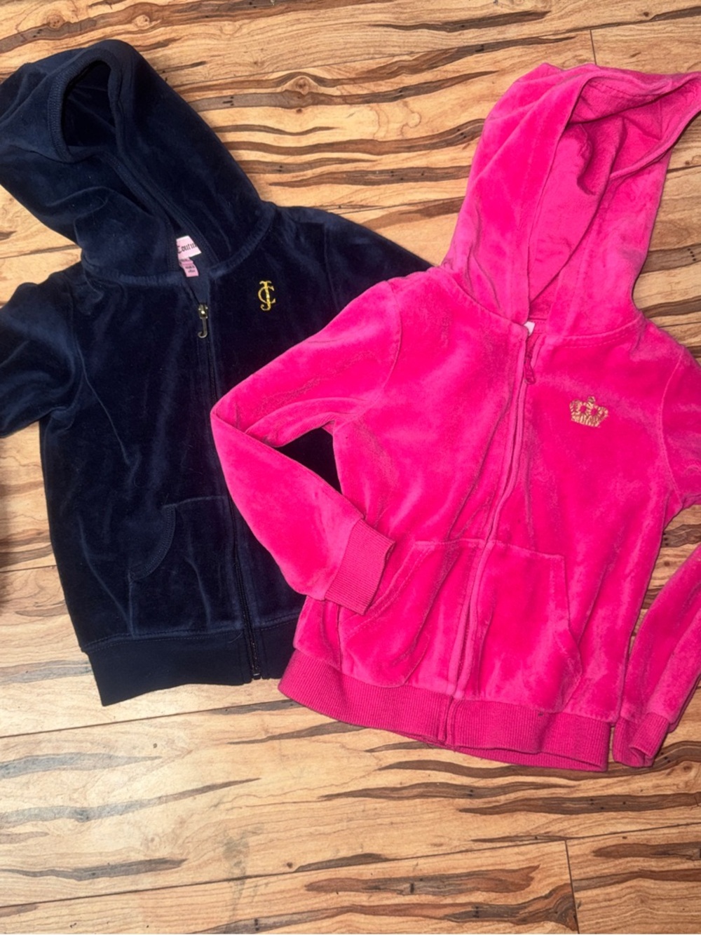 Juicy Couture Girls Velour Zip Hoodies - Navy Blue & Hot Pink